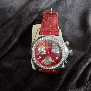 CTNY Red Croc-Patterned Watch with Silver Accents